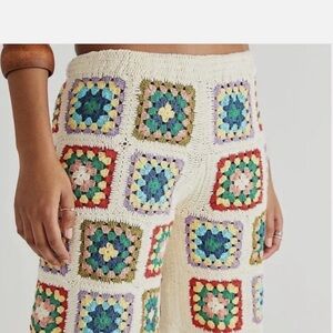 Flook FranceCrochet Granny Square Wide Leg Pants - Cream with Multicolor Squares